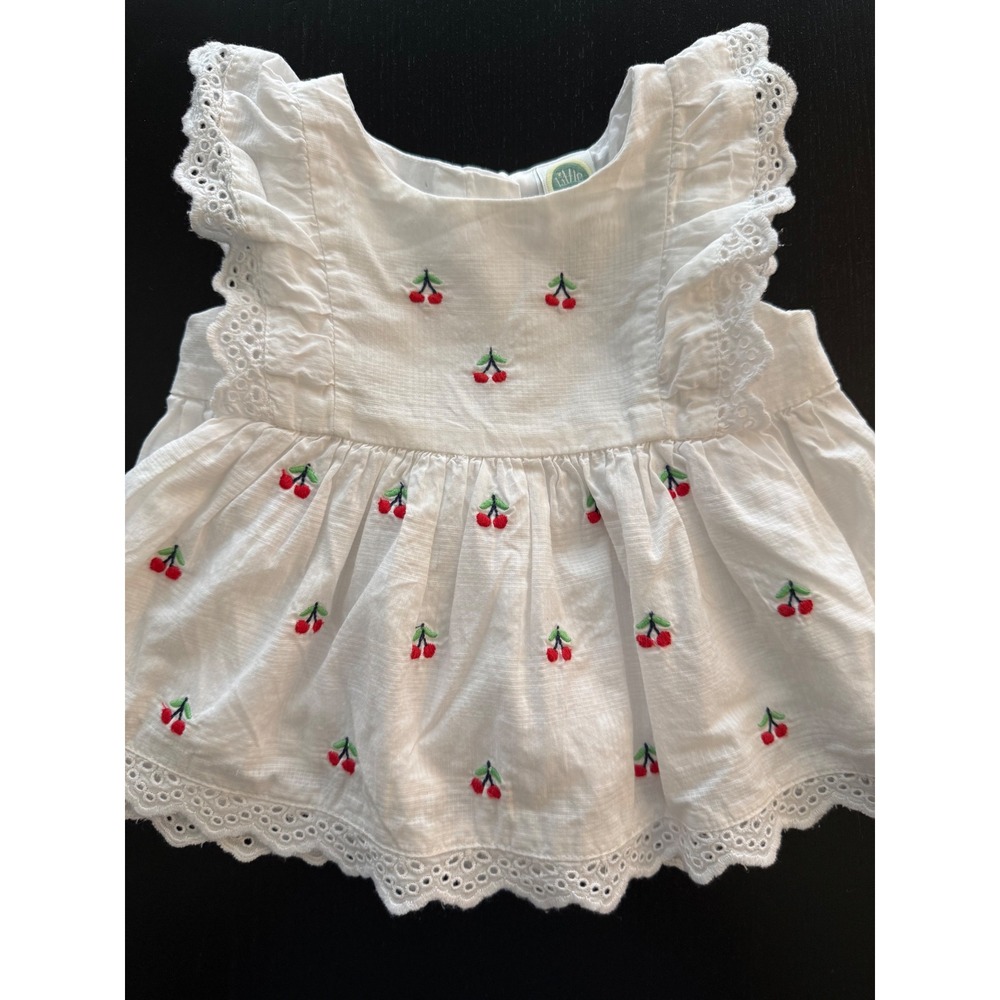 VTG Little Me Baby Cherry Eyelet Top Girls 6m White Cotton Lined Summer Classic